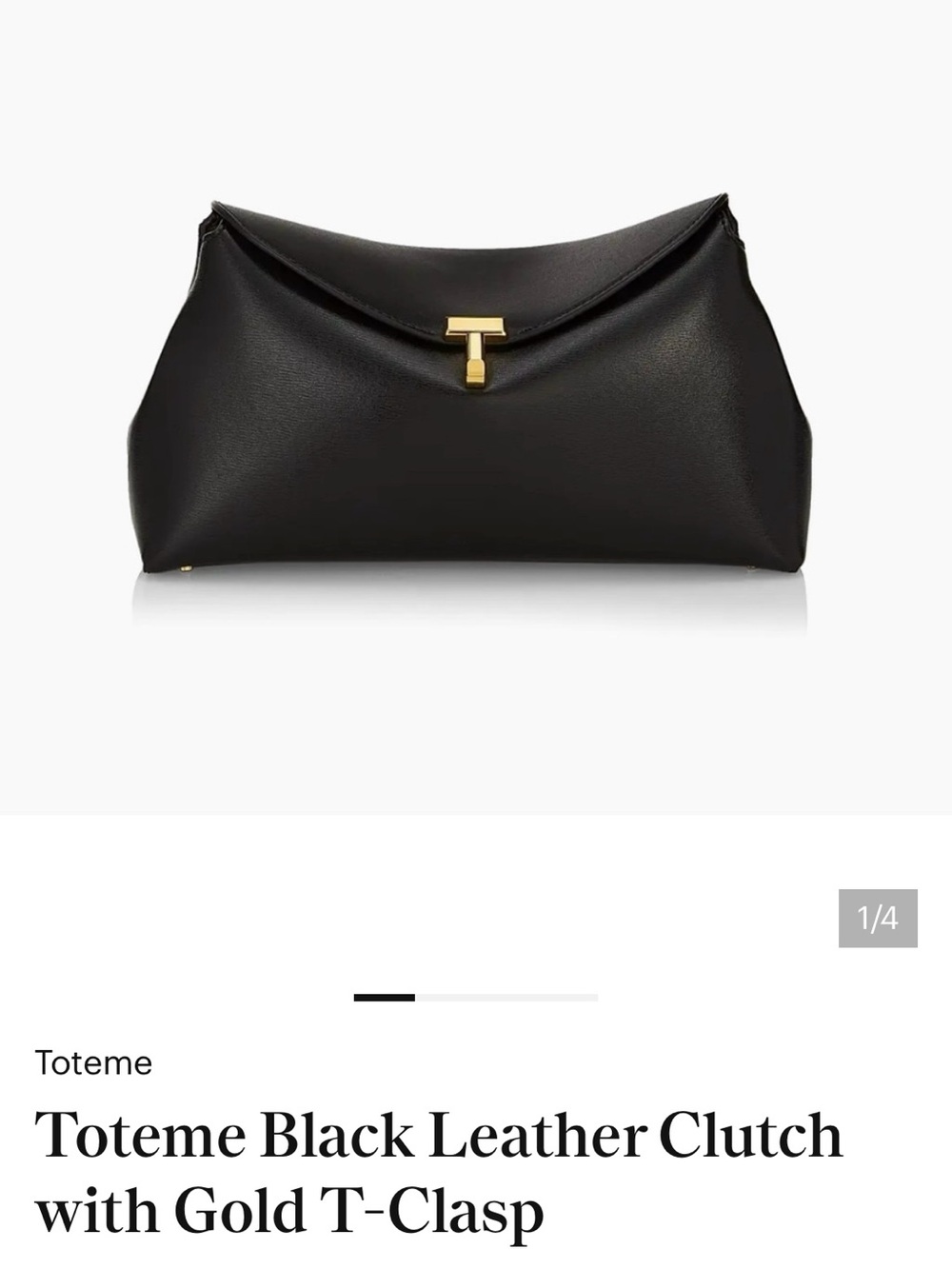 Toteme Black Leather Clutch with Gold T-Clasp Detail
